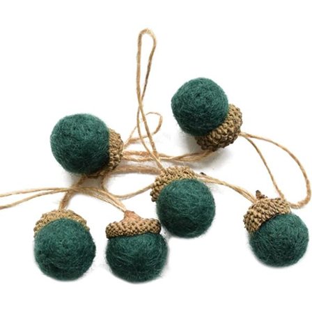 24-pack filt-ekollonprydnader, ullfiltade pom poms Ekollongirlanderfiltbollar med rep för julgran Öppen spis Väggdekor, grön