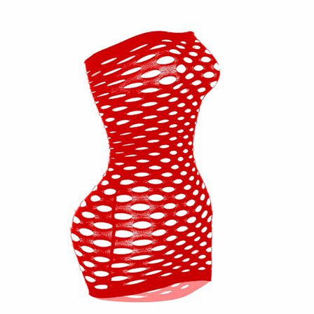Fishnet Mini Kjole for Kvinner, Stroppeløs Undertøys Chemise Bodysuit for nattøy & boudoir, Gjennomsiktig Mesh Nattkjole (Rød)