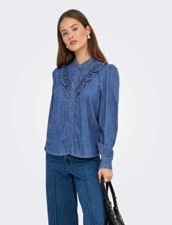 ONLY Onldasha-Sevigny L/S Frill Shirt Dnm Akm - Blue - L
