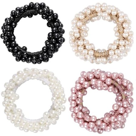 4 stk. Perlehårstrikker, elastiske hårbånd hestehaleholdere