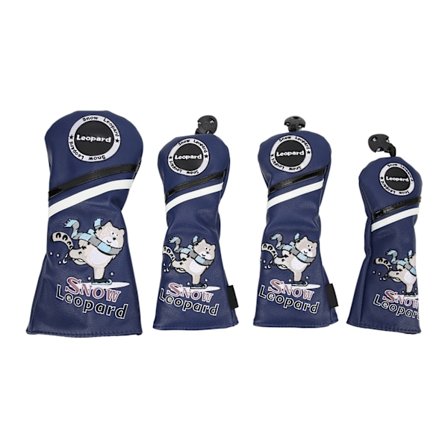 4 stk 1/3/5/UT Golf Tre Headcovers Tegneserie Snøleopard Mønster PU Lær Head Covers Sett