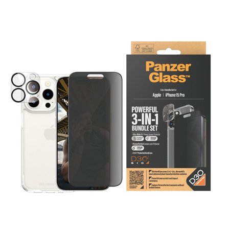 Panzer Privacy 3-in-1 Pack iPhone 15 Pro PanzerGlass - High quality tempered glass screen protector