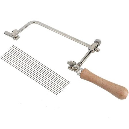 Kädessä pidettävä lehtisaha, korujen valmistussarja Säädettävä kehyslehtisaha Korutyökalujen valmistus Puukahvan leikkauslaitteet (Sahanvarsi+12 