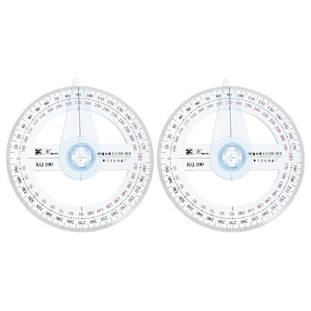 2 stk. 360-graders Cirkelvinkelmåler til Grundskoleelever Transparent Plast Fuld Cirkel Goniasmometer Roterende Vinkelmålere
