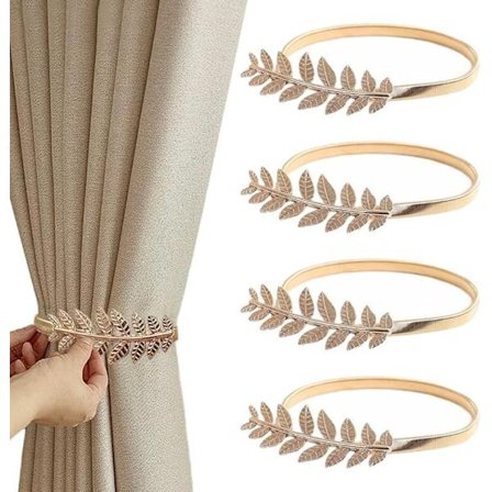 4 Stk. Gardinholdere, Justerbare Gardinbånd i Legering Gardinholdere Vinduesgardinklemmer Reb til Hjemmekontor Hotel Vinduesdekoration (Gylden)