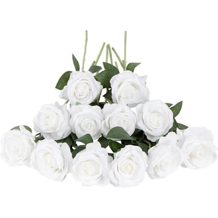 12 stk. Kunstige Blomster Rene Hvide Roser Falske Silkeblomster Lange Stilke Kunstige Roser til Bryllupsdekorationer i Hjemmet