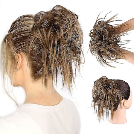 Hårstrikk med rufsete knute, elastisk strikk, hårforlengelse, syntetisk hår, scrunchies, hårpynt for kvinner (rufsete oppsatt knute, Me