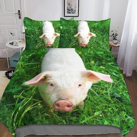 Gris 3D-print Dynetrekksett Sengetøysett med Skjult Glidelåslukking, Mikrofiber Polyester Søte Dyr Dynetrekk Dyne Trekk For Tenåringsgutter 3 Pi