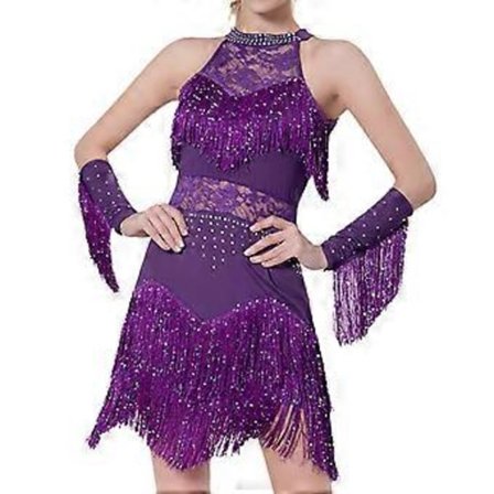 Dansklänning med fransar och tofsar för kvinnor, glittrig och stilfull klänning för festivaltango (Lila 2XL)
