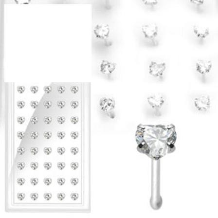 1 St. Näspiercing I Silver Med Infattade 3mm. Hjärtformad Zirkon