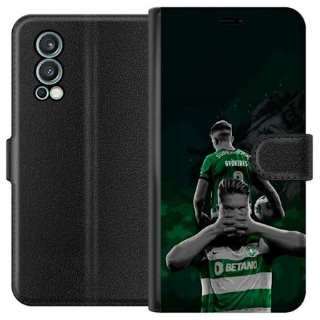 Yhteensopiva Lompakkokotelo OnePlus Nord 2 5G Neonmotiivi, jossa teksti "Gaming is in my DNA" sinisenä ja punaisena tiiliseinällä, jossa loistava DNA-