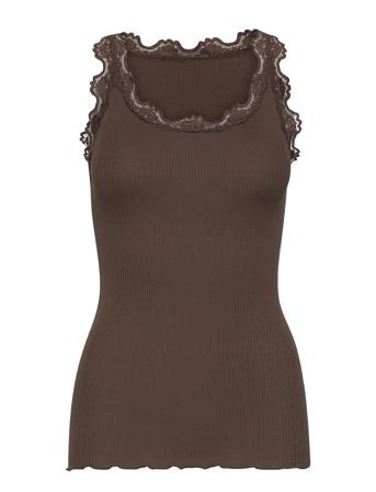 Silk Top W/ Lace T-shirts & Tops Sleeveless Brun Rosemunde*Betinget Tilbud