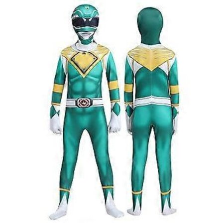 Mighty Morphin Power Rangers Cosplay Kostym Jumpsuit Bodysuit Party Maskerad Set för Män Kvinnor (150 Grön)