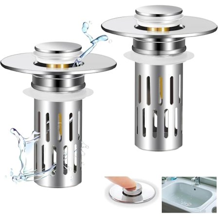 2-pak Vaskprop til badeværelse til 27-38 mm, Universal Pop-up-prop til vask med hårsi, Universal afløbsfilter til amerikansk rustfrit stål