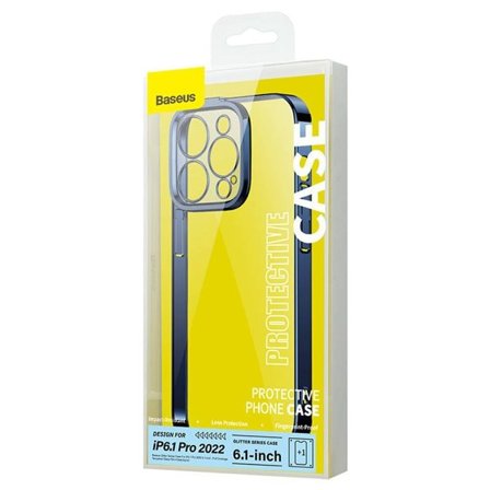 Baseus Glitter transparent fodral och härdat glas set för iPhone 14 Pro (blå)