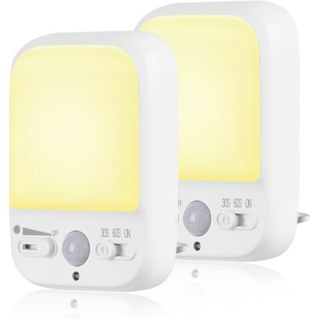 LED nattlys med stikkontakt, nattlys med bevegelsessensor og 3 lysmoduser, justerbar lysstyrke varm hvit lampe, øyevennlig nattbelysning
