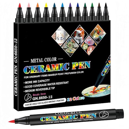Permanent Markers Keramikpennor Set med 12 Färger Porslinsfärg Penselpennor för Glaserad Oglaserad Keramikdekoration