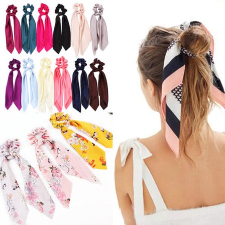 Satin Ponytail Scarf Bow Hair Rope Ties Scrunchies Ribbon Band Flower Leopard US