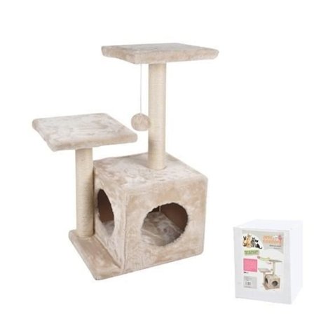 Kissapuuta, jossa on koppi ja 2 tasoa h 60 x L 35 x l 27 cm