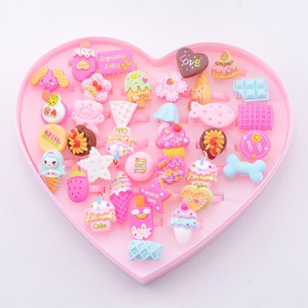 36st barns tecknade ringar set godis blomma fingerringar