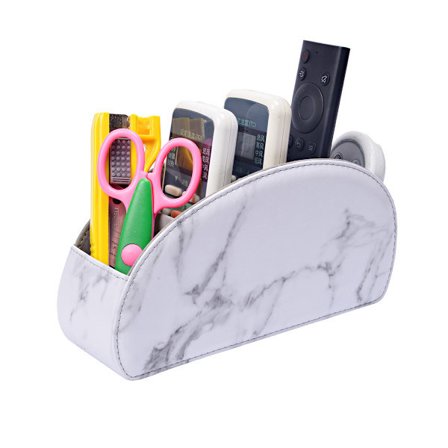 Fjernkontrollholder med 5 rom, PU-skinnorganisator for fjernkontroller, hvit