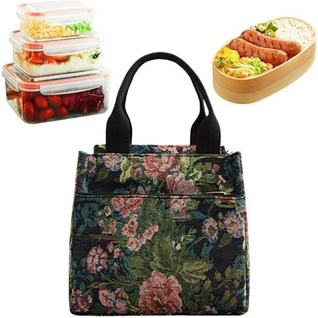 ING Dame Blomsterprint Madpakke, Vandtæt Mad- og Snackopbevaringspose til Kontorarbejde og Rejser, Velegnet til Voksne og Teenagere