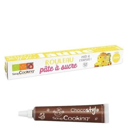 Sukkerpasta i rulle klar til udrulning Ø 36 cm gul + 1 Chokoladepen
