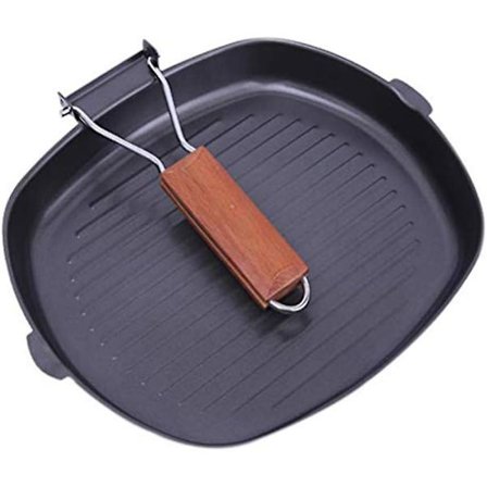 24cm induksjonsgrillpanne, non-stick panne for biff, fisk og grill, sammenleggbar grillplate med enkel fett drenering