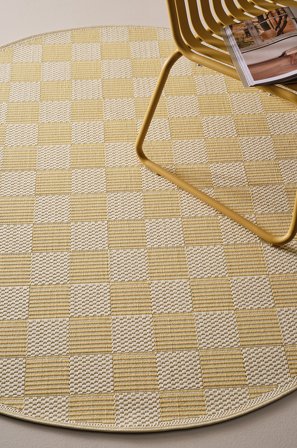 Jotex - Rund Utendørs Teppe 160 Cm Polypropylen Gul/hvit MARTA - Kjøp Utendørstepper hos Jotex