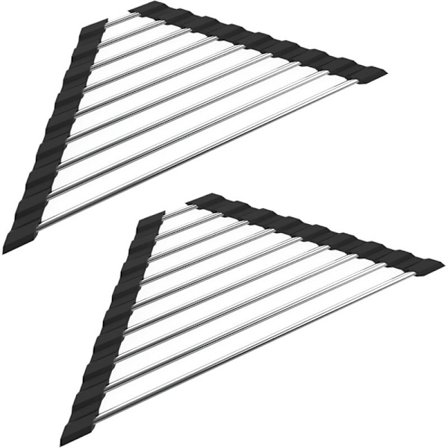 Sort Vask Opvaskestativ Sammenklappeligt Aftageligt Rustfrit Stål Vask Afløbsrulle Stativ 41CM 15CM Trekantet 2STK