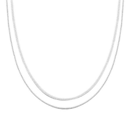 Lagdelt slangehalskæde Dobbelt flad slangekæde sildebenshalskæde