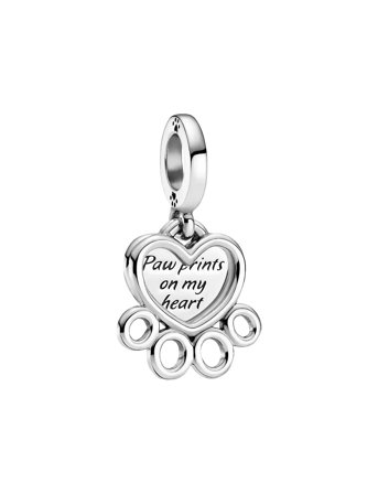 Pandora Paw Print And Heart Sterling Silver Dangle - Silver - ONE SIZE