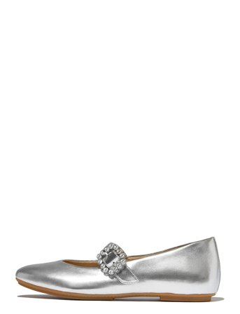 Delicato Crystal-Buckle Leather Mary Janes Silver FitFlop