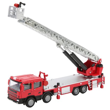 1:50 Leksaksbild av en brandbil med stege i legering