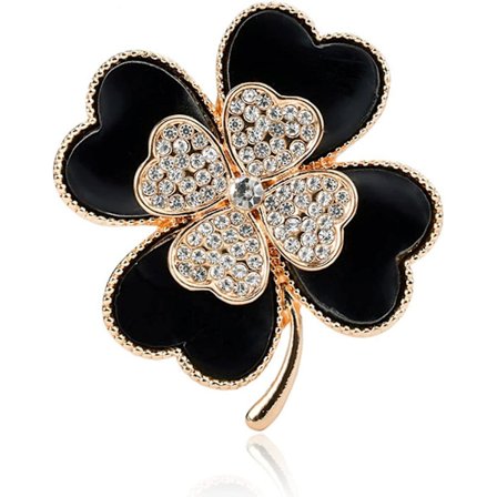 Broche Pins Lucky Four Leaf Clover Gold Petal Rhinestone Crystal Valentines Flower Lapel Brooches For Women Girls Fashion Jewelry Gift
