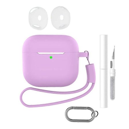 Lämplig för AirPods 4 hörlurar silikon skyddsfodral set med anti-förlorad nyckelring, rem, öronproppar, rengöringspenna (flerfärgad, lavendellila)