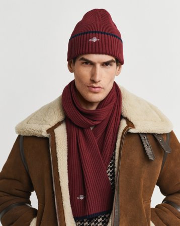 GANT Herren Essential Beanie und Schal im Geschenkset (ONE SIZE) Rot
