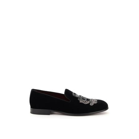 Dolce & Gabbana leonardo velvet slippers dg Frakke of arms Sort, Herre Loafers, Størrelse: 44 EU