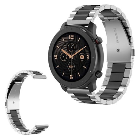 Huawei Watch GT / Watch 2 Pro / Samsung Gear S3 / Amazfit GTR 47mm ruostumattomasta teräksestä valmistettu ranneke - Hopea / Musta / Hopea