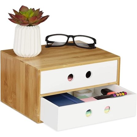 Desk Organiser, 2 Drawers, Bamboo & MDF, Storage Box Office,