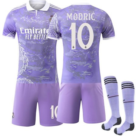 25-26 Real Madrid Drage Mønster Special Edition Lilla Fotballdrakt med sokker
