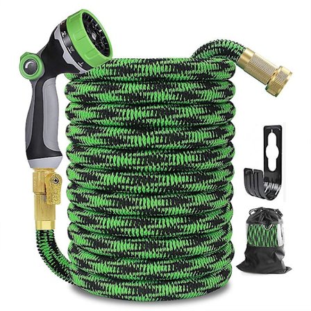 Hageslange med flere funksjoner, hageslange, uttrekkbar hageslange, slange sett messinghode 100ft grønn svart horisontal stripe