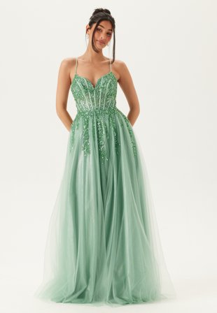 Christian Koehlert - Tulle Evening Dress - Dusty Green - Kläder - - Bubbleroom