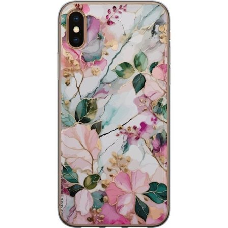 Kompatibel Mobilcover til Apple iPhone X Abstrakt marmormønster med blomster, blade og gyldne detaljer i bløde pastelfarver