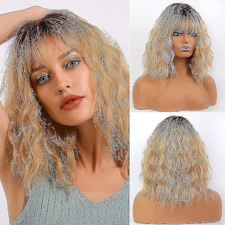 Krøllet Blond Paryk Til Kvinder Bob Paryk Med Pandelok Syntetisk Hår Paryk Ombre Blond