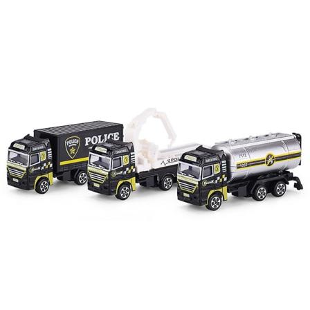 Set med 3 aluminiumlegeringar och abs-leksakspolisbil