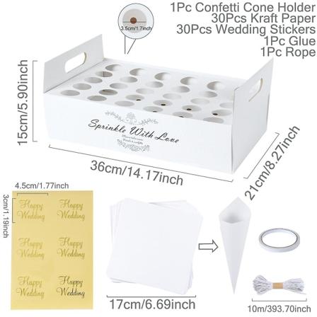Hääkraftpaperitarjotin konfettikartiotelineen laatikko hääkoristeluihin kukkakonfettikartioita maalaismainen hääpaperiteline hole tray set20