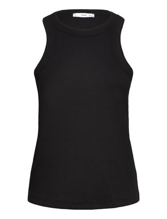 Ribbed Cotton-Blend Top Tops T-shirts & Tops Sleeveless Black Mango