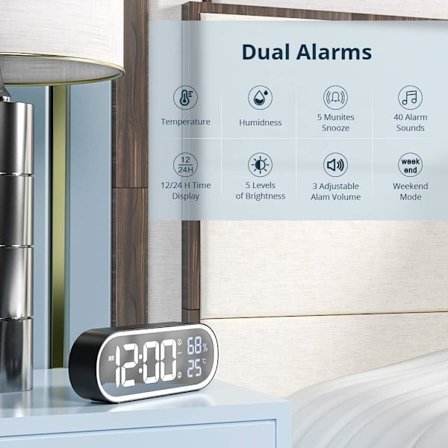 *Spegel Digital Väckarklocka, LED Digital Klocka, Stor Tid/Temperatur*