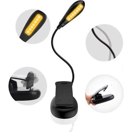 Ladattava lukuvalo, lukuvalaisin 14 LEDiä 3 värillä 9 tilaa Säädettävä kirkkaus, 360 klipsikiinnitteinen johdoton joustava varsi kannettava ja 